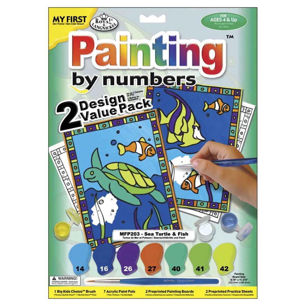 Kid's paint by numbers set of 2 - sea turtle & fish