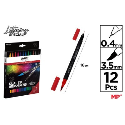 Artix Dual Tip Brush Pens 12pcs
