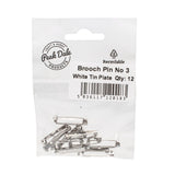 Badge / Brooch Pin No 3 White Tin Plated 25mm Pack of 12