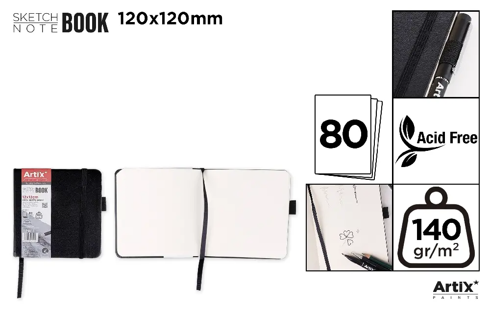 Hardcover Sketch Book 12x12cm