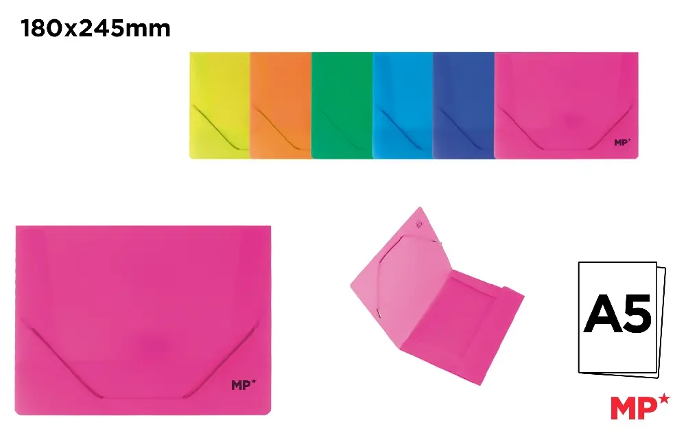 Plastic Folders with elastic A5 neon