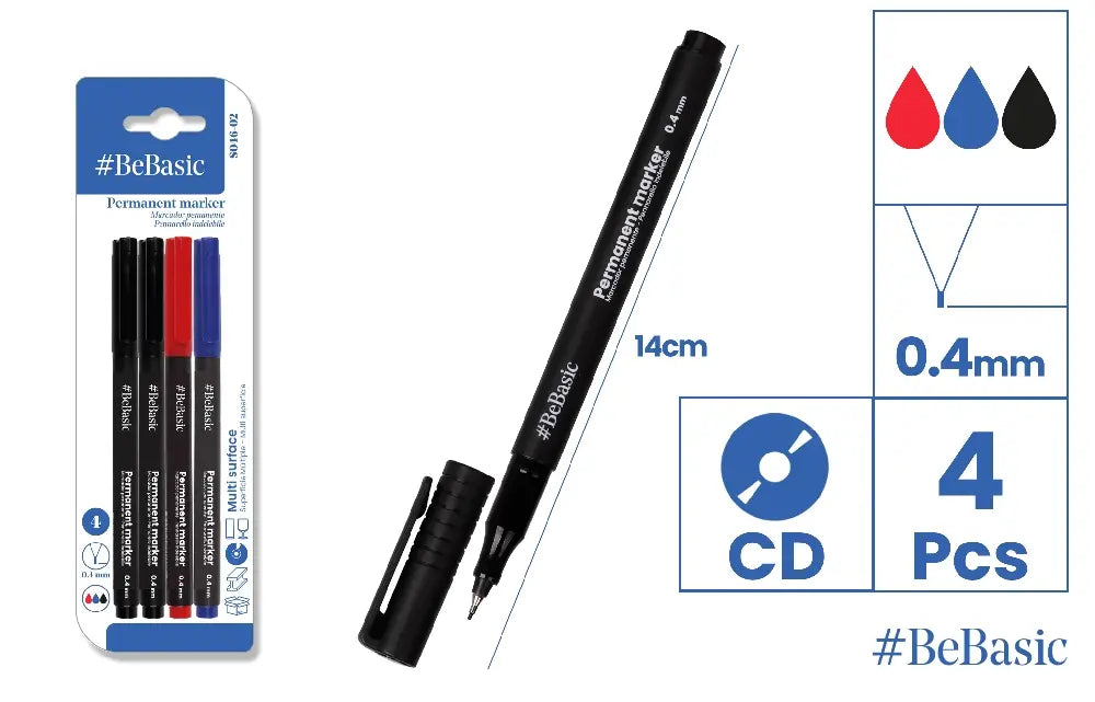 Basics - 4 permanent fine markers - mixed 0.4mm