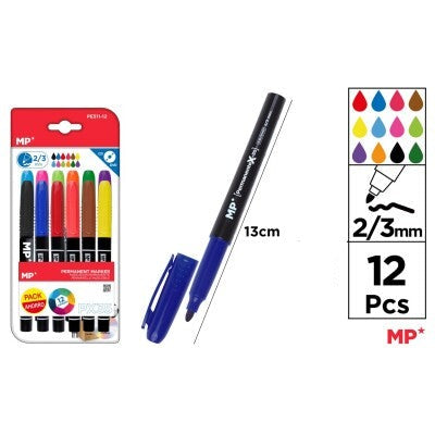 Coloured Permanent Markers - 12pcs