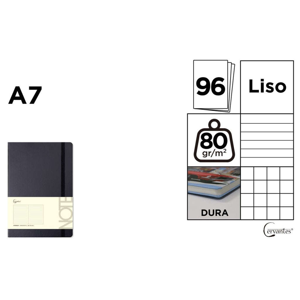 A7 Hard cover Notebook - Black - lined, squared or blank