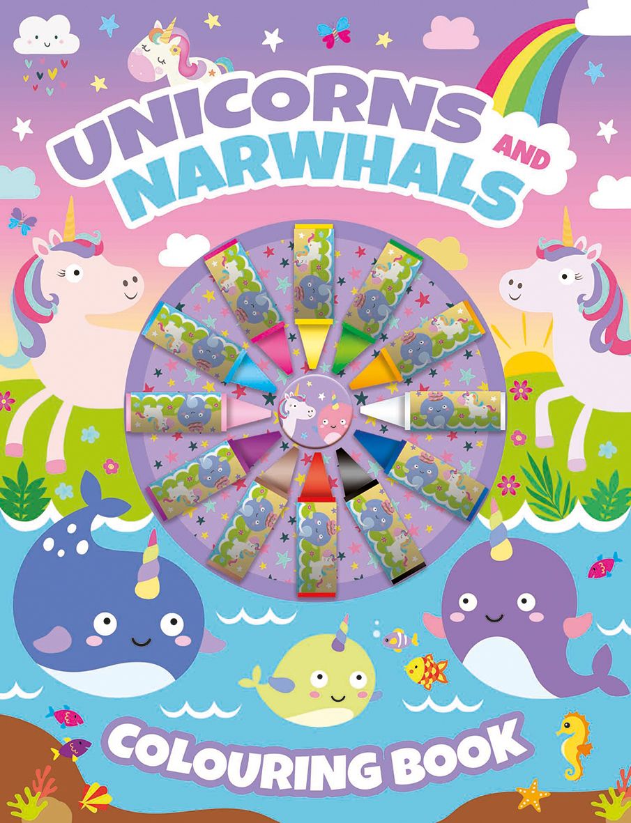 Unicorn & Narwhal colouring book with crayons