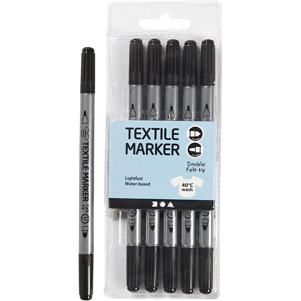 Textile Markers - Black - Double Ended 6pcs