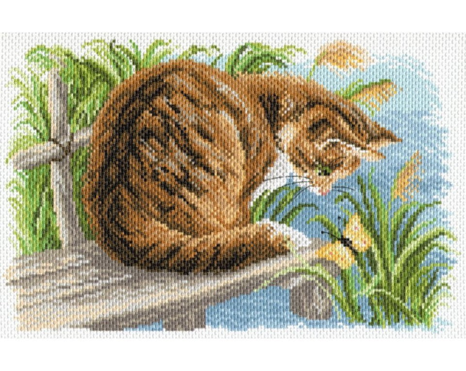 Printed cross stitch aida - Curious kitten