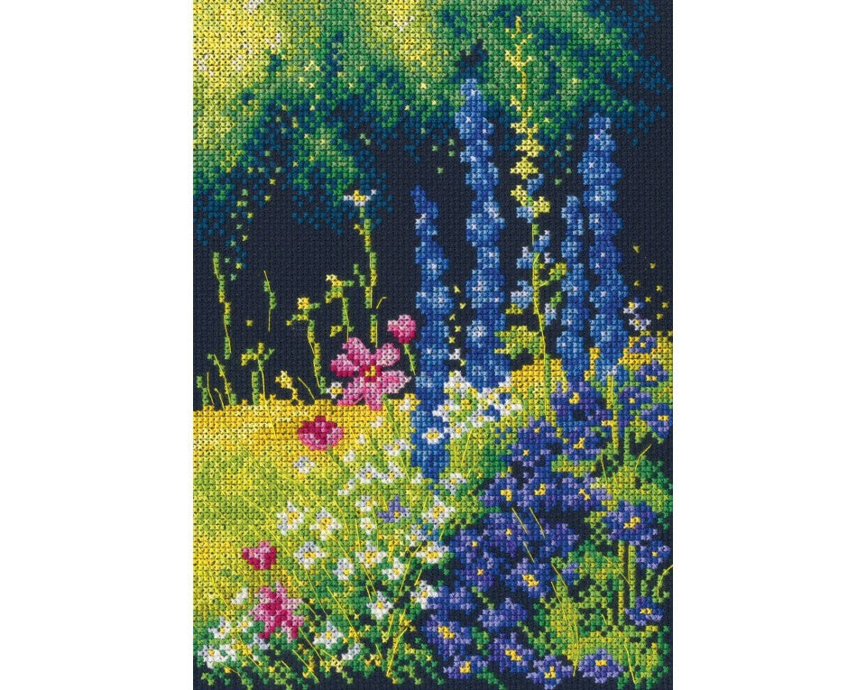 Cross Stitch (counted) - delphinium and cosmos