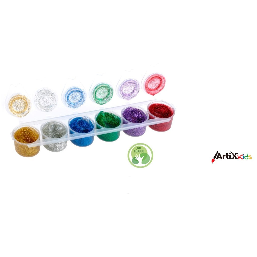 Artix Glitter Tempera Paint Pots - 6pcs