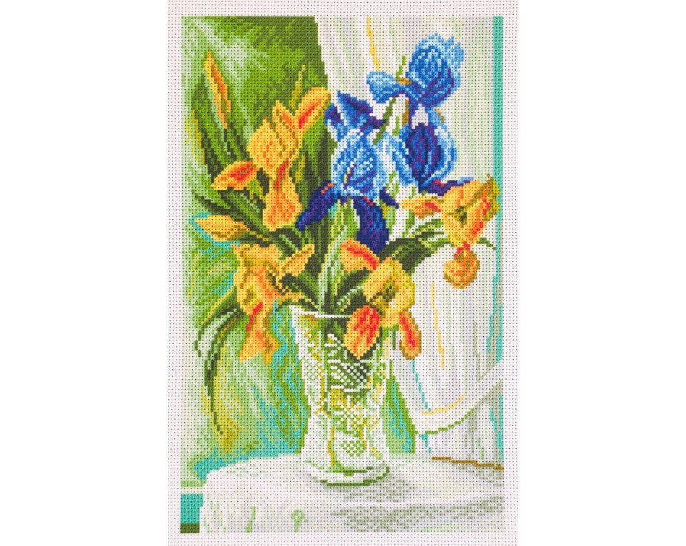 Printed cross stitch aida - Irises