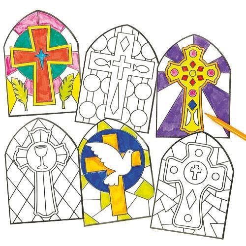 Stained Glass Effect Cross Colour-in Window Decorations