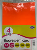 Fluorescent card A4 pack of 4