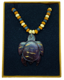 Turtle pendant - Long beaded necklace